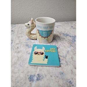 No Probllama Coffee Tea Mug Cup and Coaster Set Llama Handle NEW